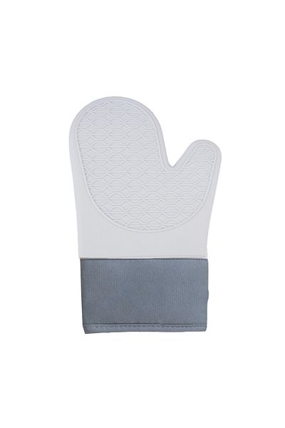 PUFO Mănușă de bucătărie din silicon pentru grătar sau cuptor, căptușită, 30 cm, gri/albastru