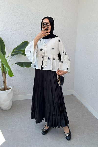 Salih Çelebi Τετράγωνο σχέδιο Midi Kimono 2336 - ΜΑΥΡΟ