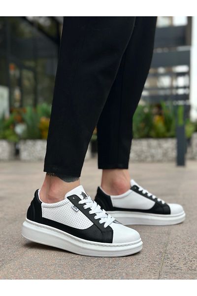 Arda Ba0423 Boa Thick High Sole White Black Lace-Up Sports Men's Shoes