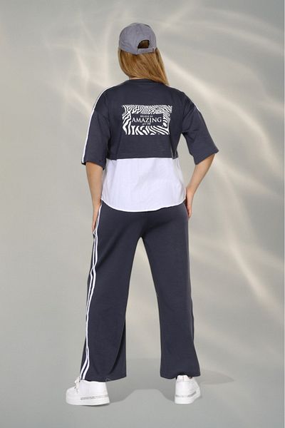 NEWCO Women's Sporty-Chic Suit – Button Detailed Top & Side Stripe Pants