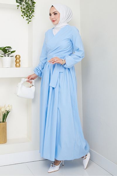 Bestenur Δεμένη Μπλούζα Φούστα Διπλό Σετ 1465 - Baby Blue