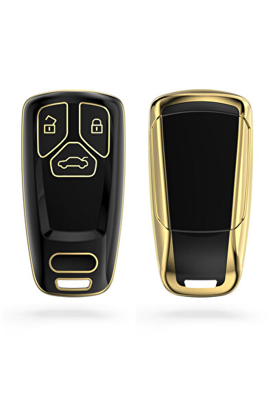 BLACK Husă cheie auto pentru Audi - 3 butoane - Keyless Go, silicon, negru/auriu