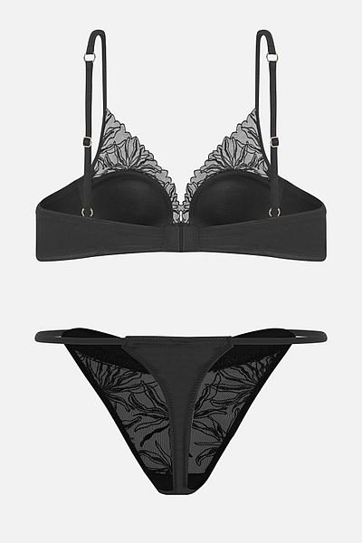 Wonna Leonie Brodeli Shiny Stone Detailed Satin Piping Bra Panty Set - 2724 - Black