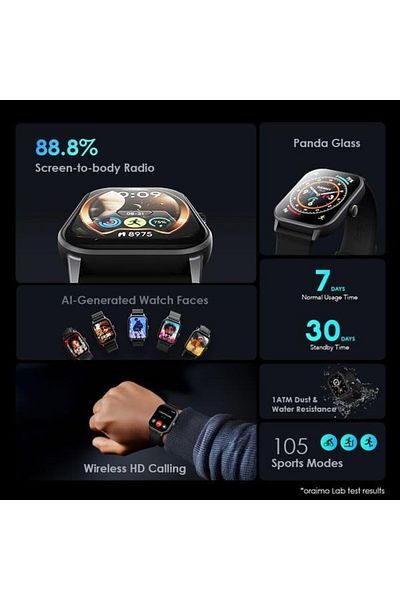oraimo Watch 5 Smartwatch 2.01 inch Water Resistant HD in Light Black Chrome