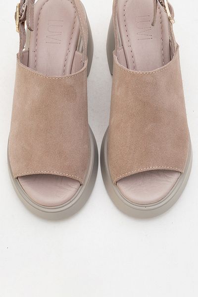 LuviShoes POWER Stone Suede Sandale cu toc pentru femei din piele naturală