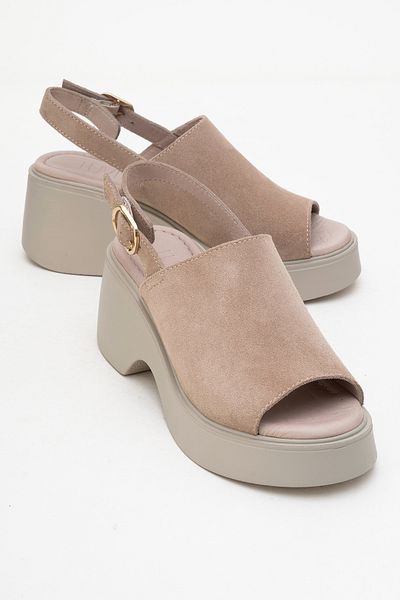 LuviShoes POWER Stone Suede Sandale cu toc pentru femei din piele naturală
