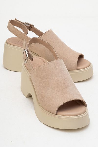 LuviShoes صندل نسائي بكعب عريض من الجلد الطبيعي باللون البيج من POWER