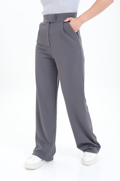 Pientro Women's Line Lycra Zipper Closure Pleated Anthracite Palazzo Trousers