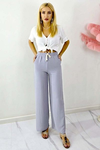 FashionForYou Long Day Pants, Meron Cotton, With Drawstring And Wide Cut, Grey, 38-40