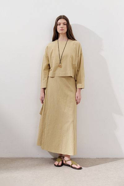 Manuka Cotton Tie-Cross Suit Skirt Yellow