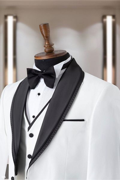 Foklorist Copy - Dym Groom Full Set Suit Slim Fit White Tuxedo