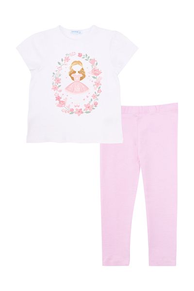 Mavipink Girls' Princess and Flower Printed Cotton T-Shirt and Leggings Set