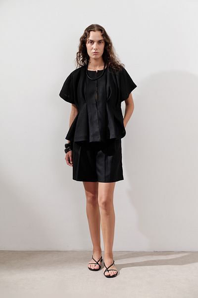 Manuka Linen Pile Detail Vest Black