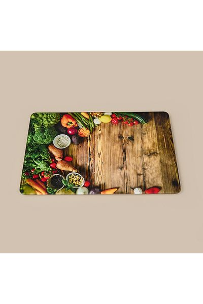 Saban Wooden Patterned Glass Cutting Board - Colored - 20X30 cm