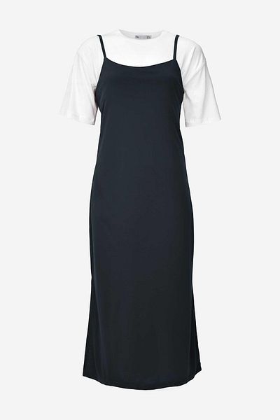 birizmoda Γυναικείο φόρεμα με λουράκι με σχισμή Basic Midi μήκους - Anthracite