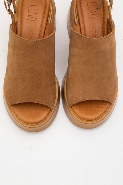 LuviShoes Power Tan Suede Genuine Leather Women's Wedge Heeled Sandals