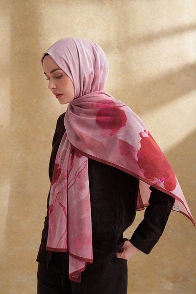 ARMANDA Silk Cotton Camellia Pattern Shal