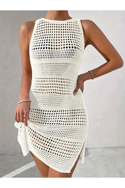 Butik Women's Strappy Deep Back Low-Cut Openwork Knitwear Pareo