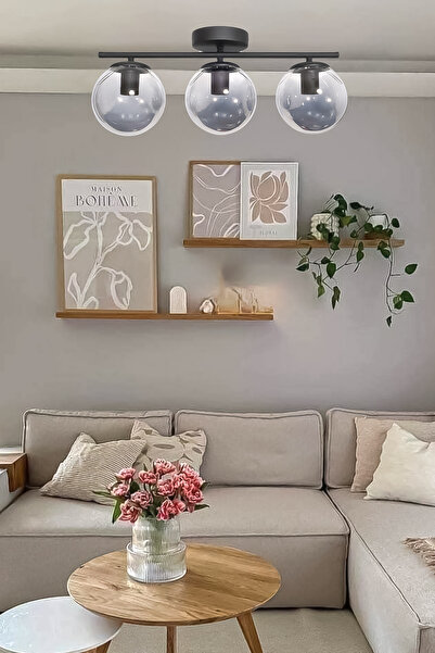 Turanconcept Nika Modern Siyah 3lü Avize Dekoratif Salon - Mutfak - Yatak Odası - Giyinme Odası