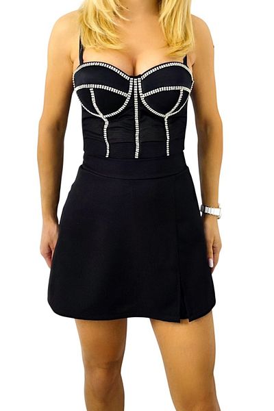 FashionForYou Fustă scurtă OLINA, cu crăpătură scurtă și bandă elastică, Negru, Mărime S/M, S/M