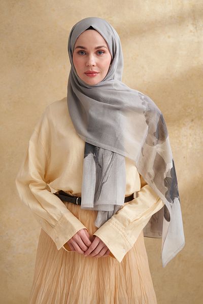 ARMANDA Silk Cotton Camellia Pattern Shal