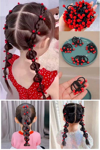 Eva Rose 10Pcs Red Beaded Rubber Buckle School Buckle Eid Buckle Girl's Buckle Baby Buckle