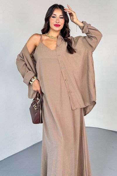 Cappmoda Tkm-13319 Mink Adjustable Strap Dress & Hidden Button Shirt Double Suit