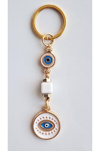 Luxury Souvenir Evil Eye Beaded Keychain 10.5 Cm White