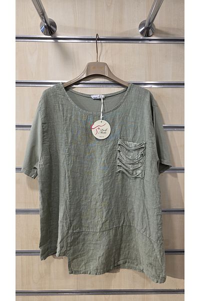 Park Moda Ιταλική λινή μπλούζα με λεπτομέρεια τσέπης με παγιέτες