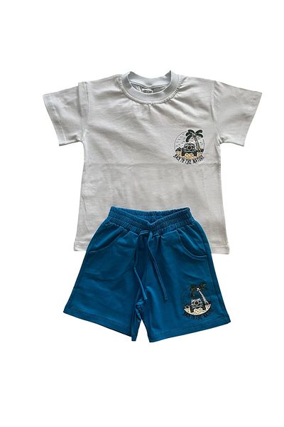 BY-GRİ By-Grey Front and Back Printed Short Sleeved Boy's Suit