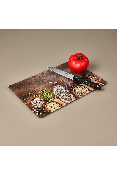 Saban Vegetable Patterned Glass Cutting Board - Colored - 20X30 cm