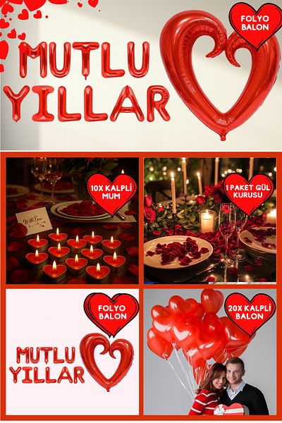 Baloncu Dede Happy Anniversary Balloon with Red Heart Romantic Anniversary Valentine's Day Marriage Proposal Material Ornament