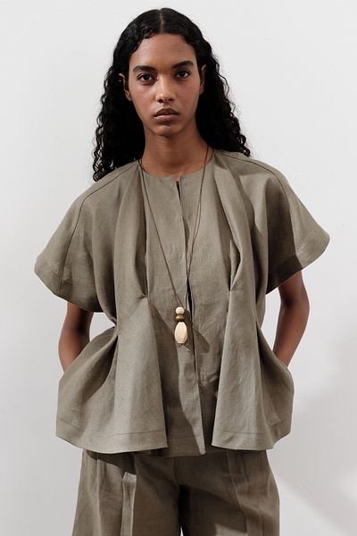 Manuka Linen Pile Detail Vest Khaki