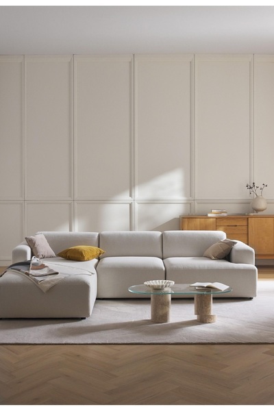 Genel Markalar Massimo 3 Modül Sol Köşe Koltuk Takımı Kırık Beyaz Keten Kumaş