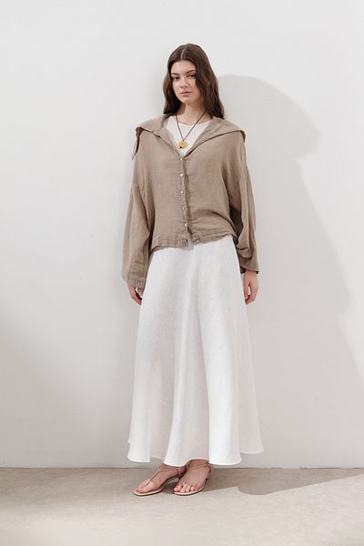 Manuka Linen Stitched Detail Skirt Ecru