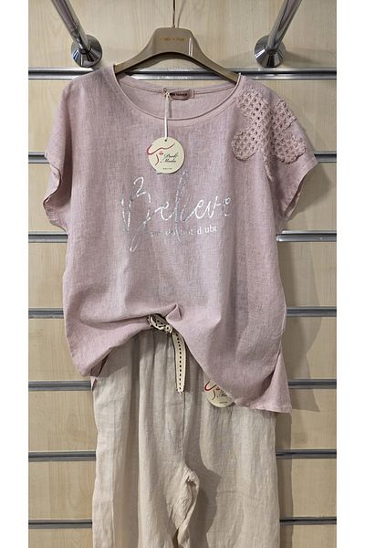 Park Moda Ιταλική μπλούζα με επιχρυσωμένο μοτίβο γραμμάτων απλικέ λουλουδάτο