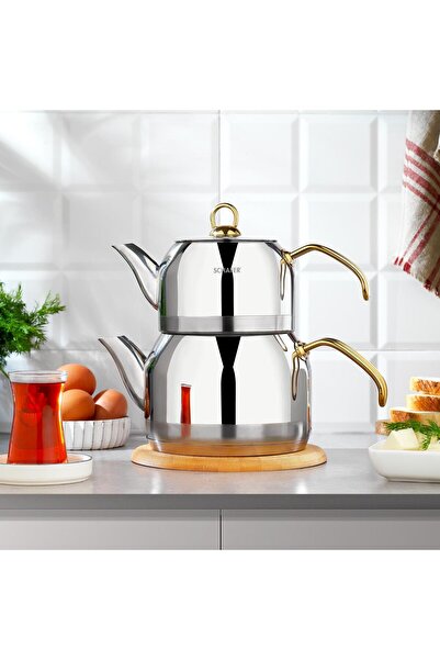 Schafer Ada Çaydanlık Takımı Gold Renk Kulplu Büyük Boy Çaydanlık Takımı