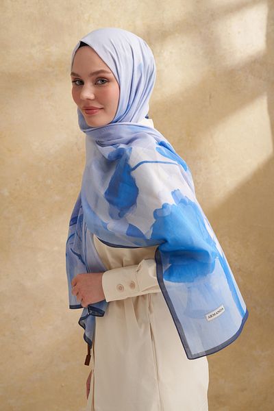 ARMANDA Silk Cotton Camellia Pattern Shal