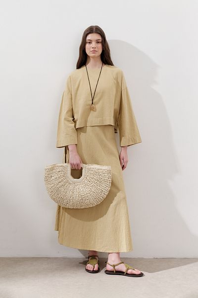 Manuka Cotton Tie-Cross Suit Skirt Yellow