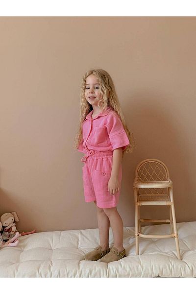 YİGİT BUTİK Yigit Boutique Girl's Set with Muslin Fabric Shorts