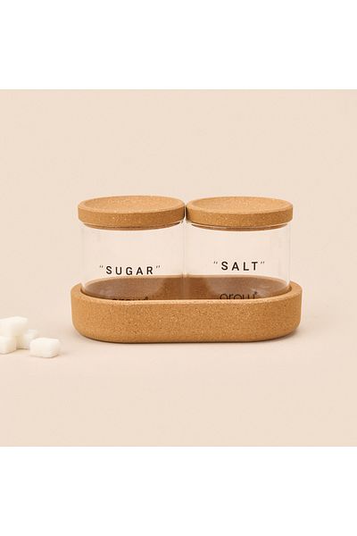 AROW Linda 2-Piece Glass Spice Jar with Cork Lid - Transparent / Light Brown