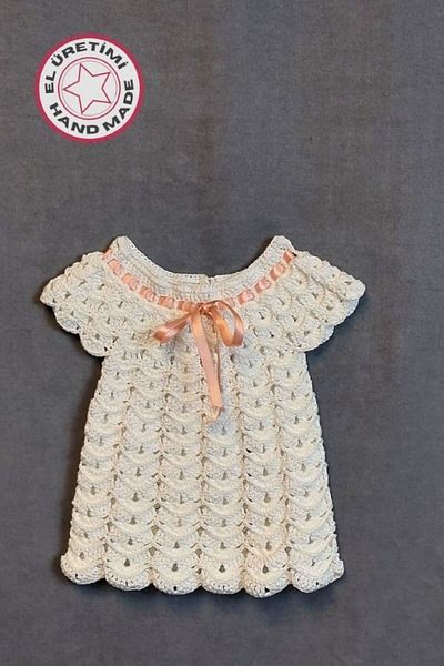 Uretti - Talia 8659 2040 Hand Knitted Cotton Thread Girl's White Dress - 6 / 9 Months