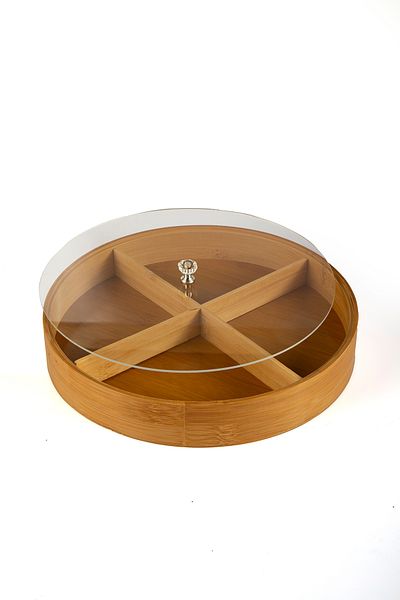 Lizzy 4 Compartment Circle Wooden Organizer with Transparent Lid