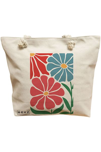 BEKZ Sacosa Textila Cu Fermoar, Geanta Tote, Model Respectfully 2 38 X 34.5 Cm, Alb, ®