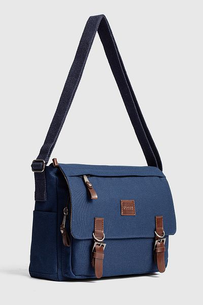 By Hakan Gk72 Canvas Messenger Bag Shoulder Bag School Bag with Laptop Compartment Dark Blue