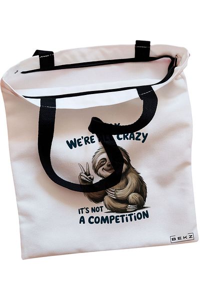 BEKZ Textile Bag With Zipper, Tote Bag, The Curious Cat Model, 38 X 34.5 Cm, ​​White, ®