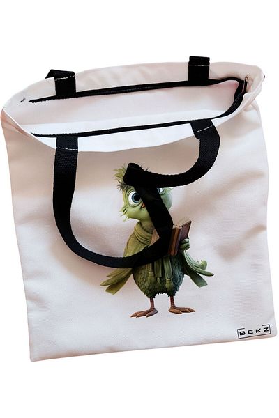 BEKZ Sacosa Textila Cu Fermoar, Geanta Tote Boho Style 5, 38x34.5 Cm, Alba, ®