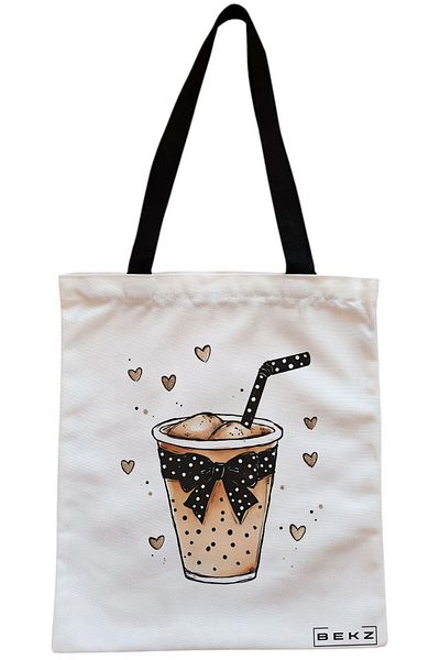 BEKZ Sacosa Textila Cu Fermoar, Geanta Tote, Cu Litera R Si Mandala, 38x34.5 Cm, Alba, ®