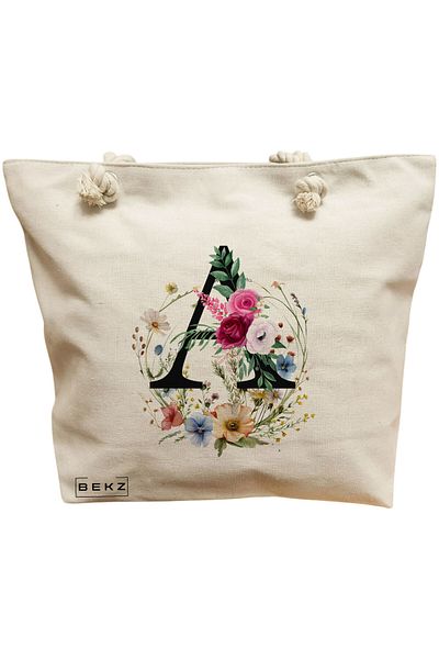 BEKZ Sacosa Textila Cu Fermoar, Geanta Tote, Model Mom Mode All Day Every Day 38 X 34.5 Cm, Alb, ®