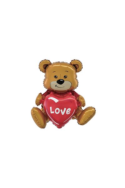 DODOMAR Foil Balloon Love Written 3D Heart Balloon Cute Teddy Bear 41X50X31 3 Piece Party Ornament Foil Balloon Sev